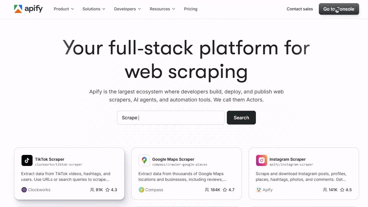 進到Apify官網點擊Get started進行註冊