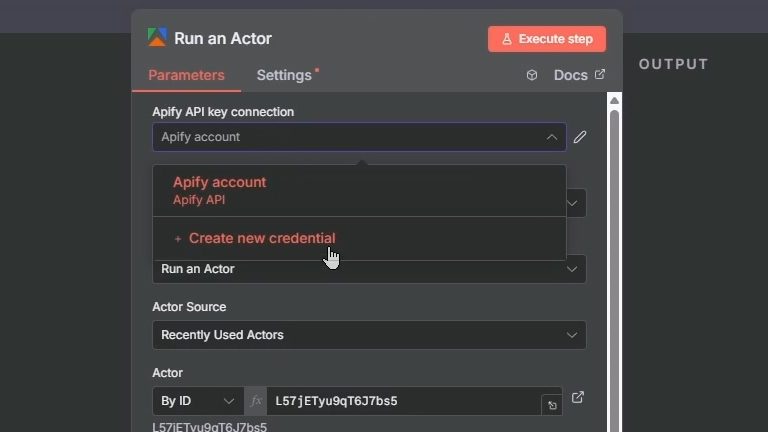 在n8n的Apify節點中點擊新增憑證